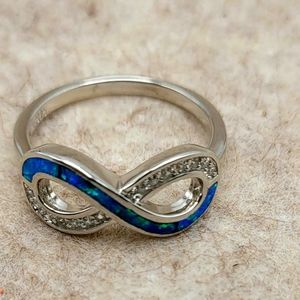 Infinity Ring Lab Created Opal Cubic Zirconia Sterling Silver